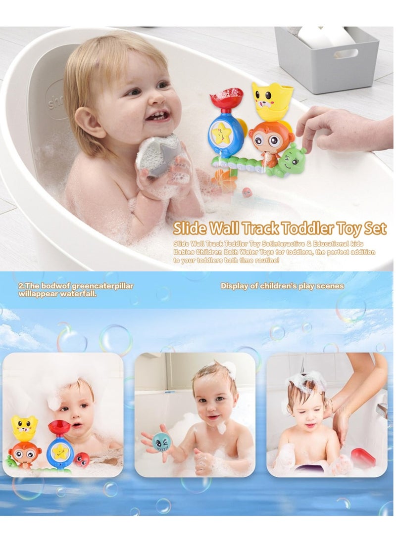 SOUQORA - Bath Toys for Toddlers, Newborn Preschool Boys Girls Water Bathtub Toys, Lovely Interactive Multicolored Bathroom Toys for Kids Baby Infant, Monkey Caterpillar with Colorful Orbit 2 Strong Suction Cup - Image 1