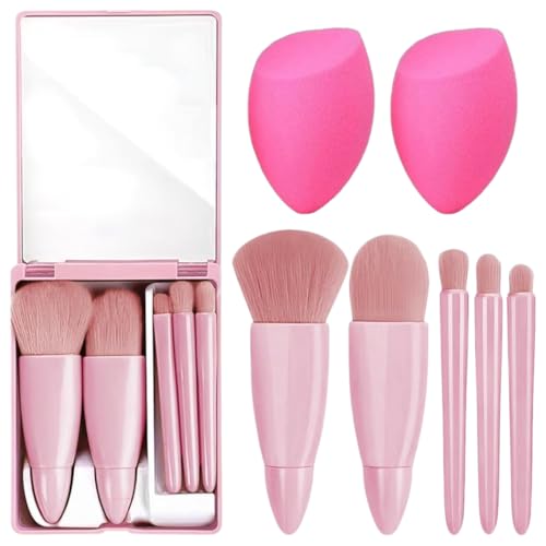 LA VENUST Travel Makeup Brush Set - Mini Portable Cosmetic Brushes Kit for Face Eye Foundation, For Eyeshadow And Easy Blending - Compact Beauty Tools (Pink, 7 Piece Set) - Image 1