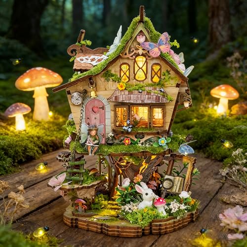 RHZN Book Nook Kit Miniature House Kit 3D Wooden Puzzles for Adults with Tools Tree House - Image 5