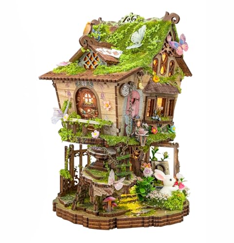 RHZN Book Nook Kit Miniature House Kit 3D Wooden Puzzles for Adults with Tools Tree House - Image 1