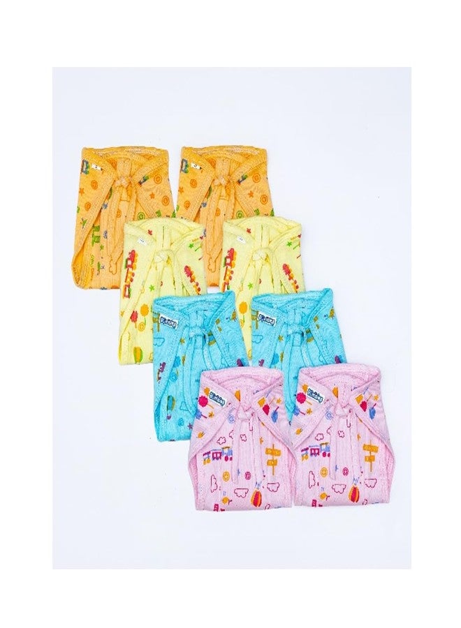 Bumsies Tie up Nappy For Babies, Reusable, Washable Soft Muslin Cotton Padded Nappy/Langot for New Born Baby | Gentle on Baby Skin | Large, Pack of 8, Dyd, Printed - Image 1