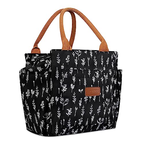 Joymee Lunch Bag Women Insulated Lunch Box Reusable Leakproof Large Cooler Tote for Womens Mens Adults with Bottle Holder and Side Pockets for Work Office Picnic - White Little Flowers - Image 1