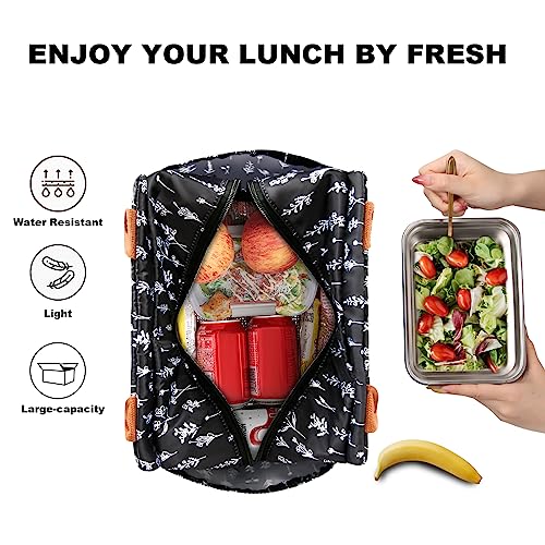 Joymee Lunch Bag Women Insulated Lunch Box Reusable Leakproof Large Cooler Tote for Womens Mens Adults with Bottle Holder and Side Pockets for Work Office Picnic - White Little Flowers - Image 3