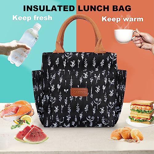 Joymee Lunch Bag Women Insulated Lunch Box Reusable Leakproof Large Cooler Tote for Womens Mens Adults with Bottle Holder and Side Pockets for Work Office Picnic - White Little Flowers - Image 5