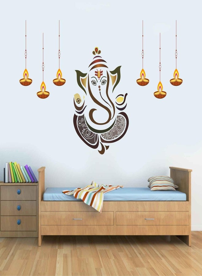 Wall Attraction Ganesh ji with Deepak Wall Sticker & Mural Sticker for wall Size - 119x73cm NBD36 - Image 1