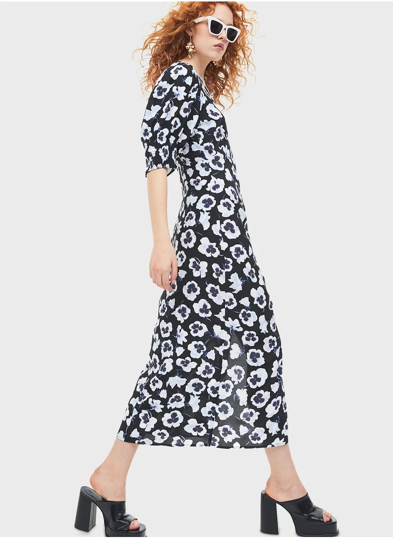 H&M Puff Sleeve Floral Print Dress