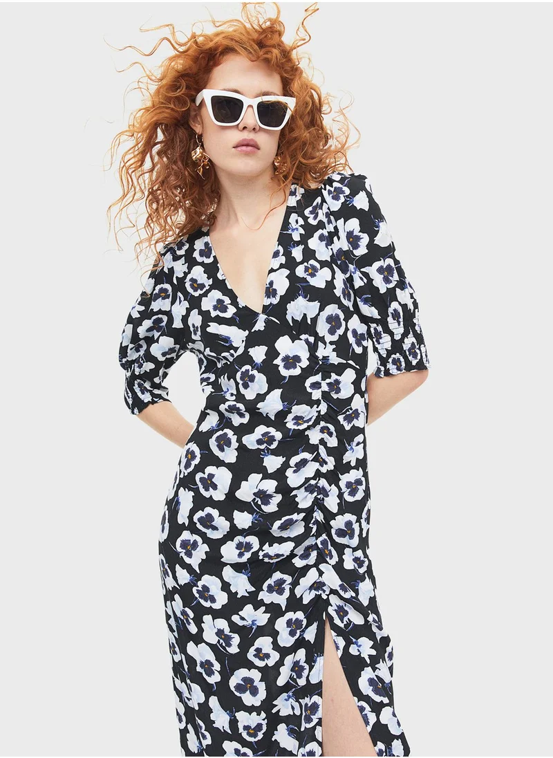 H&M Puff Sleeve Floral Print Dress