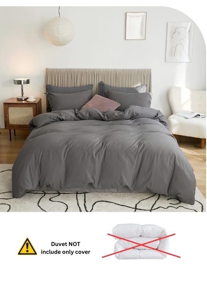 LUNA Home Single Size 4 Pieces Bedding Set, Washable Cotton Dark Gray - Image 4