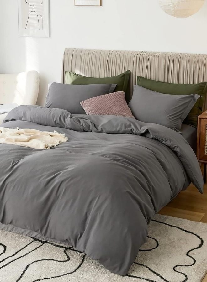 LUNA Home Single Size 4 Pieces Bedding Set, Washable Cotton Dark Gray - Image 3