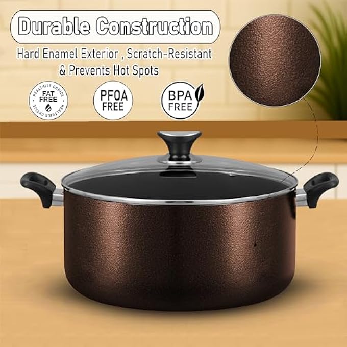 rayihni Sonex Non Stick Casserole With Glass Lid  20 Cm 3 Ltr Hard Enamel Coated PfoaFree NonStick Dishwasher Safe Compatible With Gas Electric Ceramic  Halogen Stoves  Burgundy - Image 5