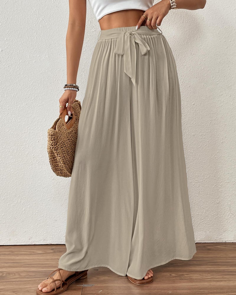 Bsubseach Wide Leg Pants Woman Flowy Floral Palazzo Pants for Women High Waisted Summer Casual Trousers Cruise Outfits Light Khaki XL - Image 3