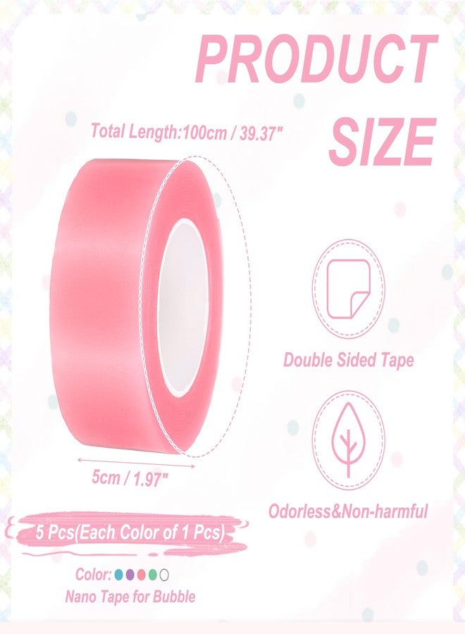 PATIKIL Nano Tape 2 x 39 Inch, 5 Pcs Double Sided Nano Bubble Tape, Adhesive DIY Arts Crafts Ball Maker for Arts DIY Crafts Birthday Parties Home Play, Pink/Blue/Purple/Green/Transparent - Image 2