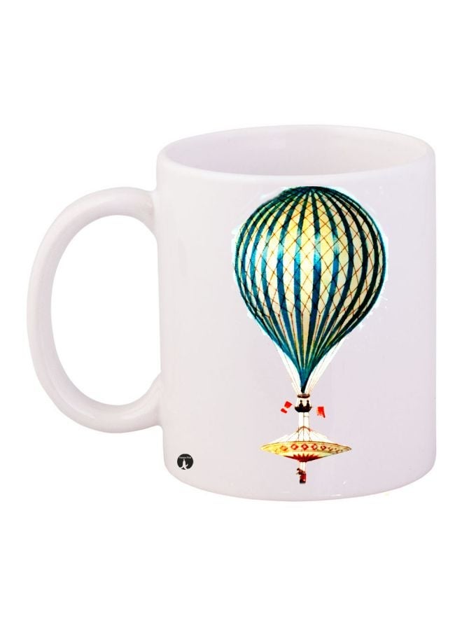 Air Balloon Printed Coffee Mug White/Yellow/Blue 11ounce