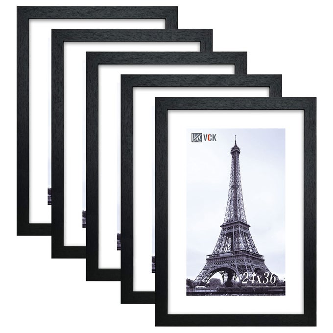 24 X 36 INCH BLACK POSTER FRAME WOOD WITH PLEXIGLASS HANGING HARDWARE LARGE PICTURE FRAME FOR POSTER ARTWORK CERTIFICATE INCLUDED 5 PACK
