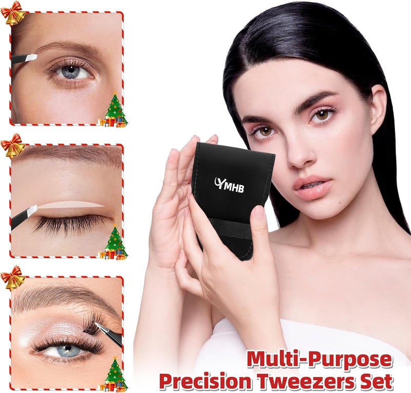 YMHB Tweezers Set 4Pcs Stainless Steel Eyebrow Tweezers Great Precision for Facial Hair Splinter and Ingrown Hair Removal Gifts for Women Christmas Stocking Stuffers Gifts for Adults Men Women - Image 5