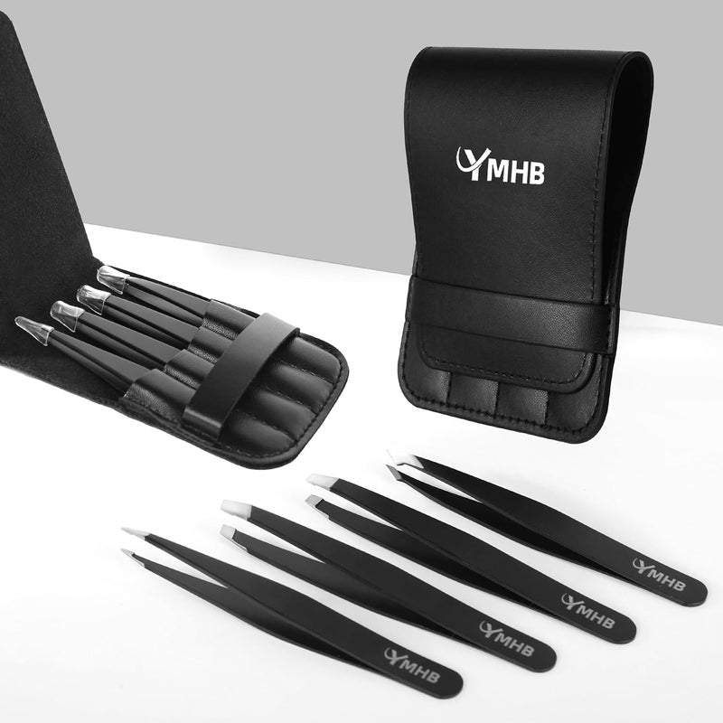 YMHB Tweezers Set 4Pcs Stainless Steel Eyebrow Tweezers Great Precision for Facial Hair Splinter and Ingrown Hair Removal Gifts for Women Christmas Stocking Stuffers Gifts for Adults Men Women - Image 4