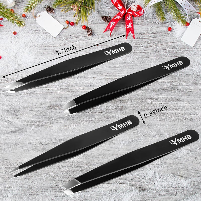 YMHB Tweezers Set 4Pcs Stainless Steel Eyebrow Tweezers Great Precision for Facial Hair Splinter and Ingrown Hair Removal Gifts for Women Christmas Stocking Stuffers Gifts for Adults Men Women - Image 3