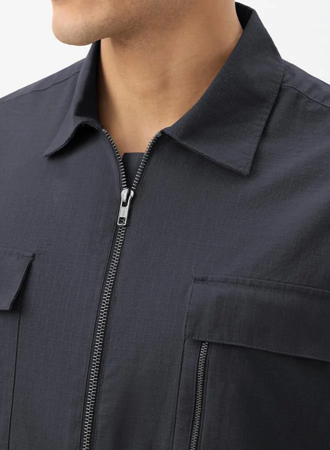 The Souled Store  Men Thundercloud Grey Plain Peter Pan Collar Zipper Shirt for Men | Best Price UAE