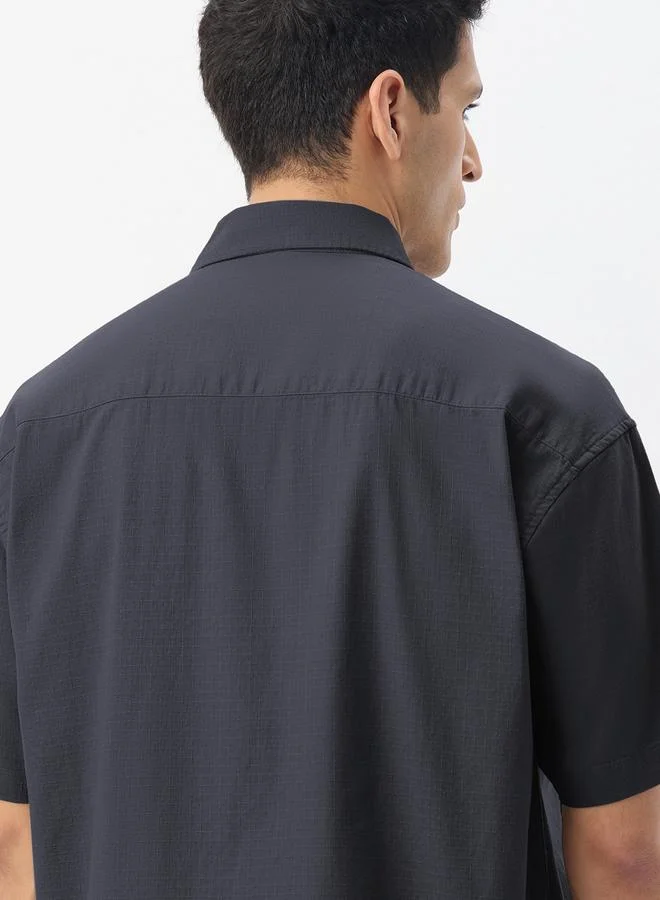 The Souled Store  Men Thundercloud Grey Plain Peter Pan Collar Zipper Shirt for Men | Best Price UAE