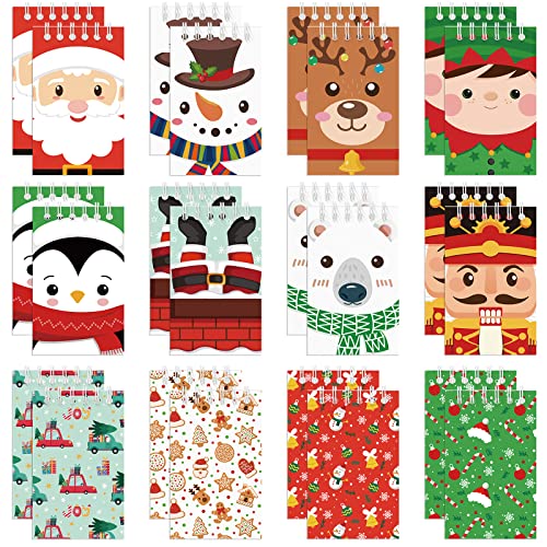 Faccito 48 Pcs Christmas Mini Notebook Small Notepads Xmas Pocket Notebook Snowman Santa Claus Notepads for Party Goodie Bag Stuffer Favor Supplies Gifts24 x 39 InchCartoon Style - Image 1
