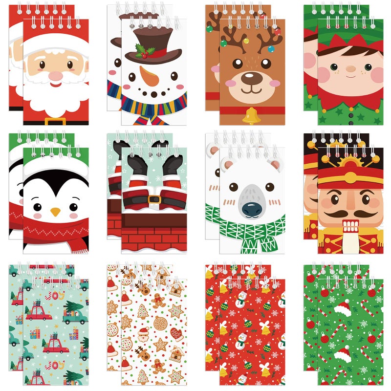 Faccito 48 Pcs Christmas Mini Notebook Small Notepads Xmas Pocket Notebook Snowman Santa Claus Notepads for Party Goodie Bag Stuffer Favor Supplies Gifts24 x 39 InchCartoon Style - Image 2