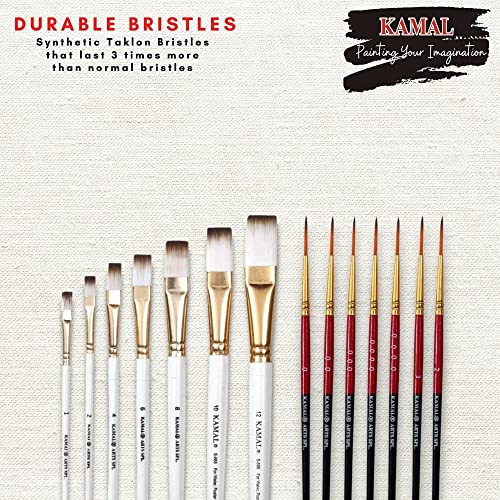 KAMAL Combo of Artist Quality Detail and Script Liner Set of 7 in Synthetic Taklon and Flat Artist Quality Painting Brush White/Set of 7 in Synthetic Taklon - Image 3