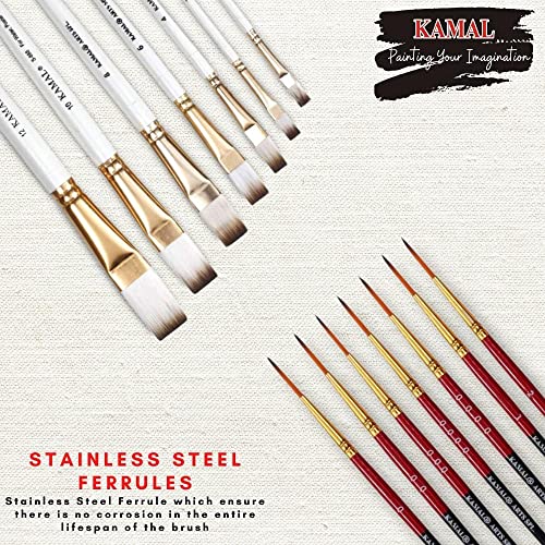 KAMAL Combo of Artist Quality Detail and Script Liner Set of 7 in Synthetic Taklon and Flat Artist Quality Painting Brush White/Set of 7 in Synthetic Taklon - Image 4