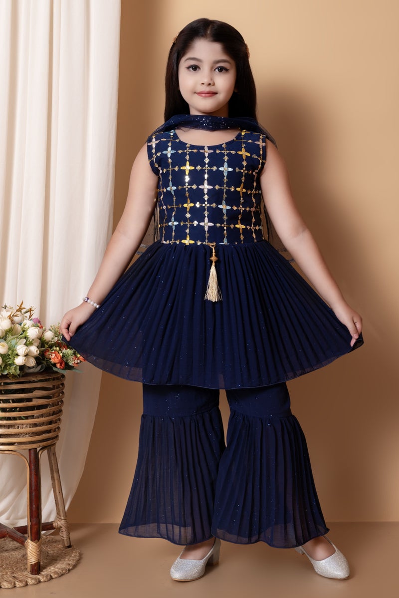 5 STAR COLLECTION Girls Blue Ethnic Kurti with Sharara Pants & Dupatta Set - Image 1