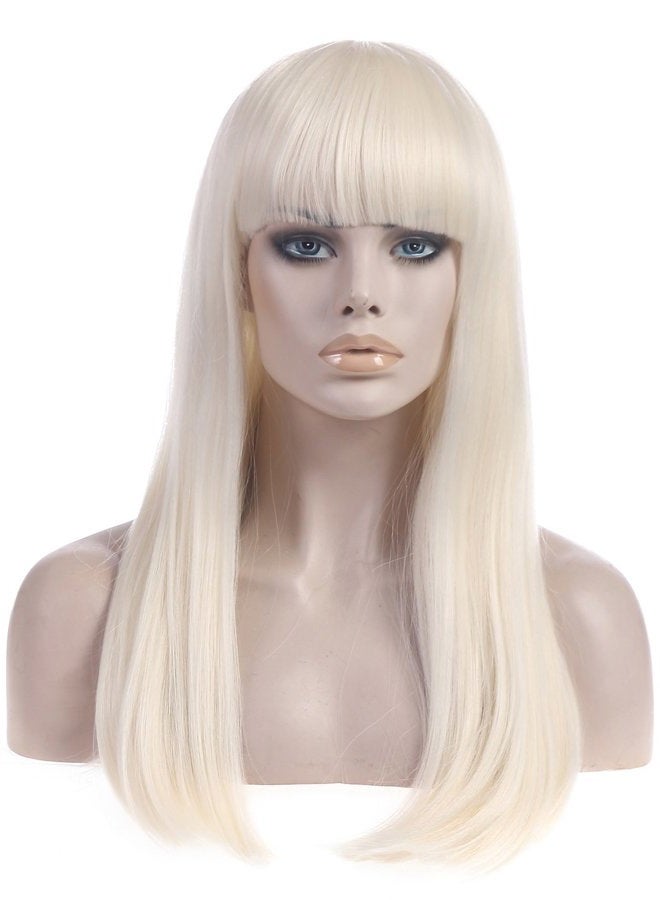 SARLA باروكة نسائية طويلة مستقيمة بيضاء شقراء مع غرة شعر صناعي لحفلة كوسبلاي عيد الهالوين 25 بوصة حجم بالغ - Image 2