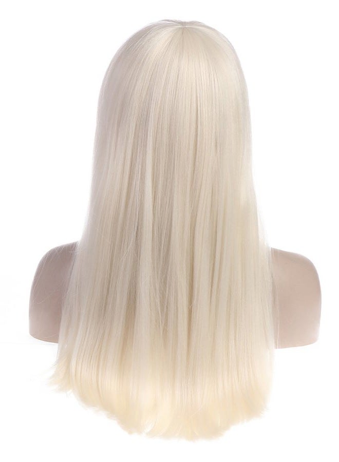 SARLA باروكة نسائية طويلة مستقيمة بيضاء شقراء مع غرة شعر صناعي لحفلة كوسبلاي عيد الهالوين 25 بوصة حجم بالغ - Image 4