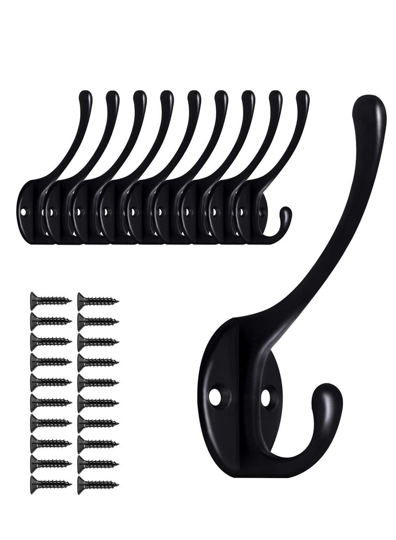 Mmmon 10 Pack Matte Black Coat Hooks Heavy Duty Dual Coat Hooks Wall Mounted Utility Black Not Rust Hooks For Coat,Robe,Scarf,Bag,Towel,Key,Cap,Mug Cup,Hat and More,Include Screws(Black) - Image 1