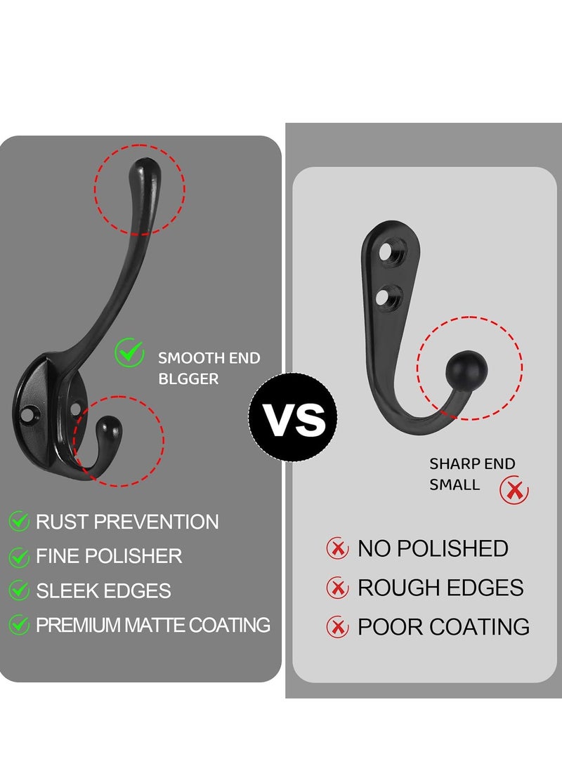 Mmmon 10 Pack Matte Black Coat Hooks Heavy Duty Dual Coat Hooks Wall Mounted Utility Black Not Rust Hooks For Coat,Robe,Scarf,Bag,Towel,Key,Cap,Mug Cup,Hat and More,Include Screws(Black) - Image 5