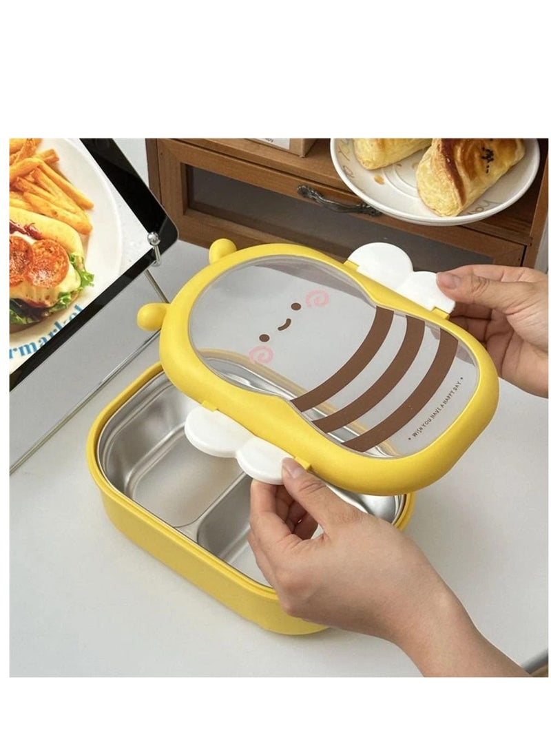 TYCOM Stainless Steel Lunch Box for Kid School Insulated Bento Lunch Box 2 Compartment Divided Lunch Containers with Lids Leakproof BFA Free Dishwasher Safe Bee Yellow.  - Image 2