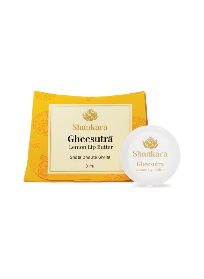 Shankara Gheesutrā Lemon Lip Butter, Ayurvedic Lip Balm for Soothing Dry, Inflamed, and Chapped Lips - Nourishment, Moisturizing, and Hydration up to 12 Hours -  3ml - Image 1