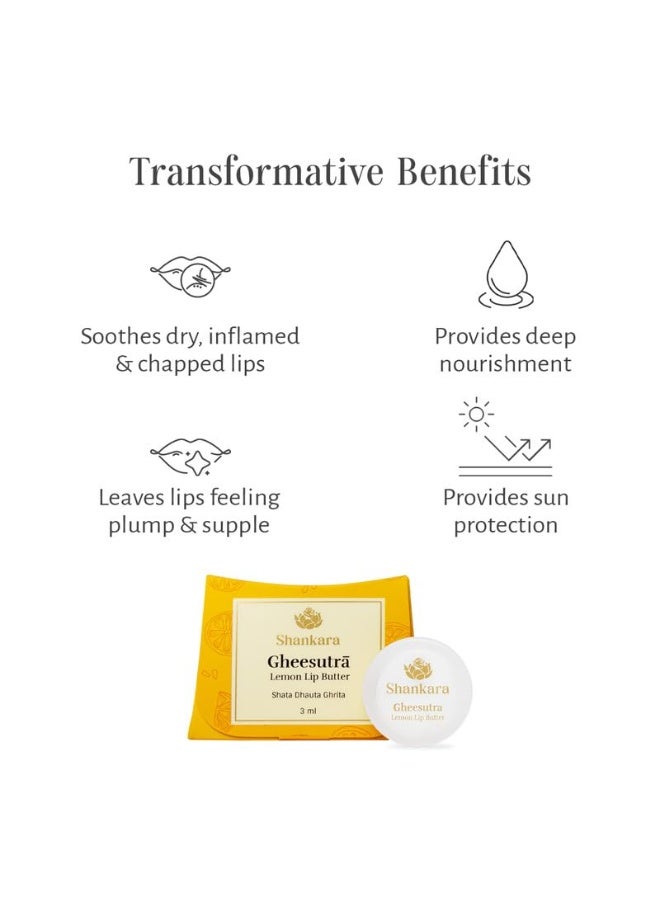 Shankara Gheesutrā Lemon Lip Butter, Ayurvedic Lip Balm for Soothing Dry, Inflamed, and Chapped Lips - Nourishment, Moisturizing, and Hydration up to 12 Hours -  3ml - Image 3