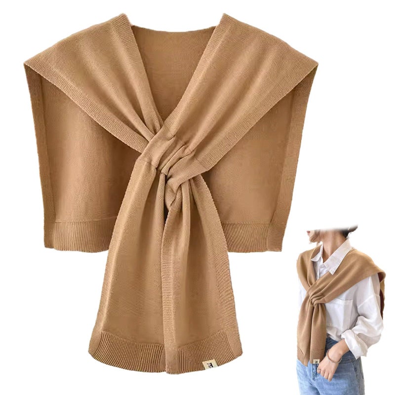 huablo Women's Fashion Sweater Knitted Shawl Knitted Knotted Shawls Multifunctional scarf Sweater Shawl Air-conditioned room shawl Khaki - Image 1