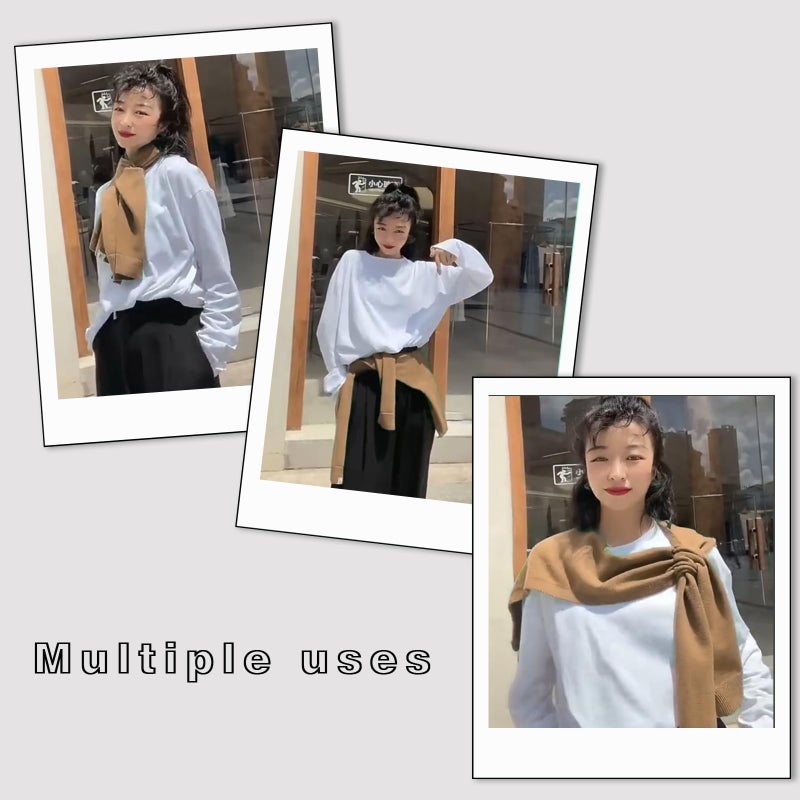 huablo Women's Fashion Sweater Knitted Shawl Knitted Knotted Shawls Multifunctional scarf Sweater Shawl Air-conditioned room shawl Khaki - Image 4