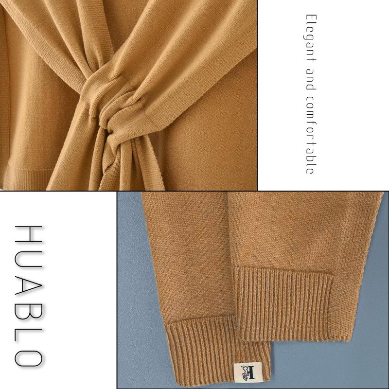 huablo Women's Fashion Sweater Knitted Shawl Knitted Knotted Shawls Multifunctional scarf Sweater Shawl Air-conditioned room shawl Khaki - Image 3