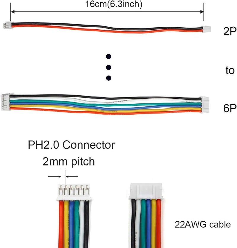 elechawk PH 2.0 Connector Pre-Crimped Cable Kit Compatible with JST-PH 2.0mm for Battery JJRC H36 Blade Inductrix Tiny Whoop Arduino mkr1010 MKR Zero and MKR Vidor 4000 (Connector&Wire) - Image 3