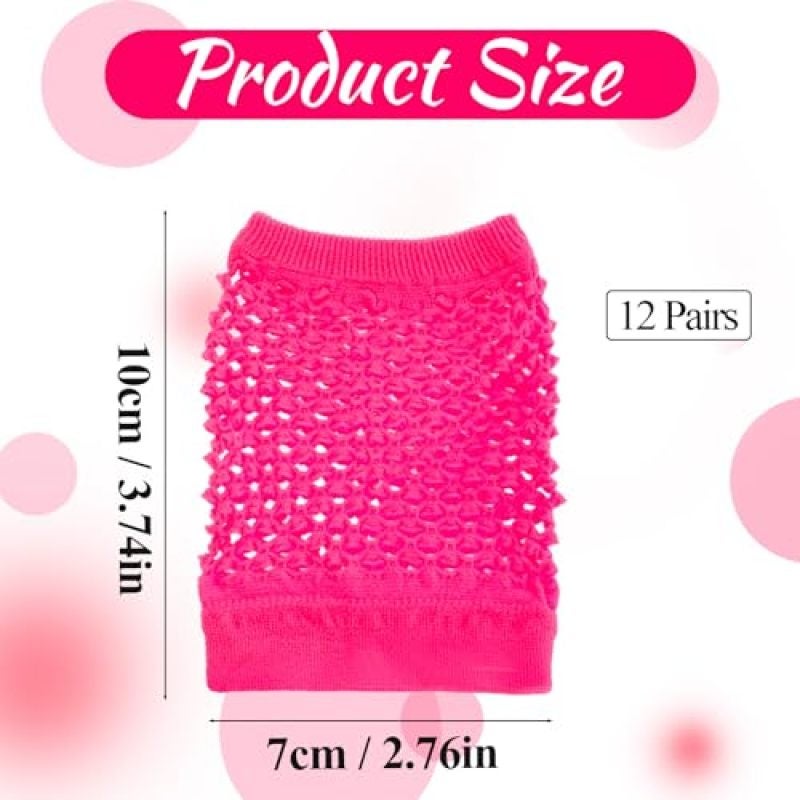 Neon Mesh Fingerless Gloves - 12 Pairs Stretchy One-Size Breathable Retro 80s Party Accessories for Halloween Cosplay Themed Events Birthday Celebrations - Image 3