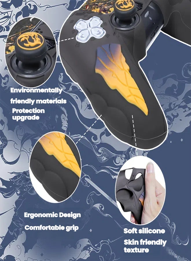 Silicone Controller Protective Case for PS5 Yellow Black Gradient Black Myth Wukong Theme Cool Design - Image 3