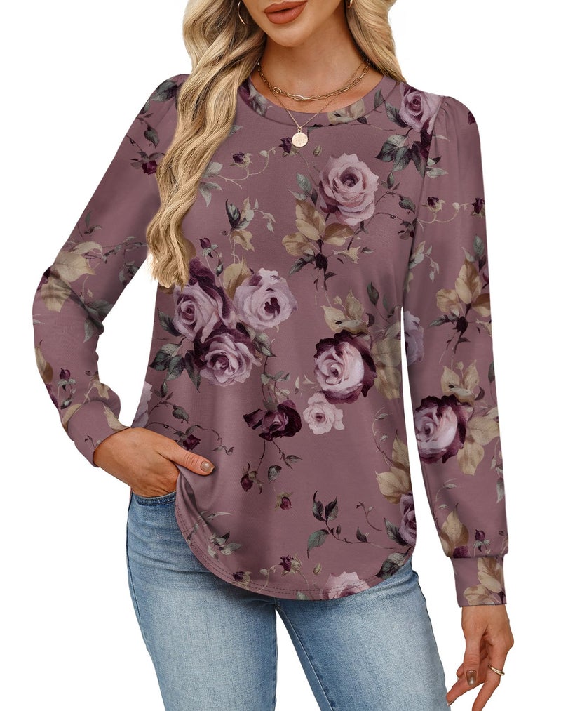 Alaroo Long Sleeve Shirts Tunic Boho Tops for Women Fall Fashion Basic Crewneck Sweatshirts Trendy Clothes Print 39 S - Image 3