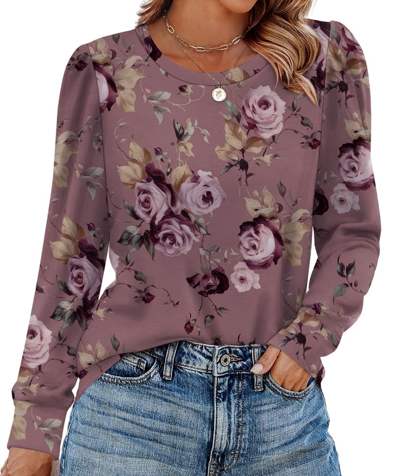 Alaroo Long Sleeve Shirts Tunic Boho Tops for Women Fall Fashion Basic Crewneck Sweatshirts Trendy Clothes Print 39 S - Image 2