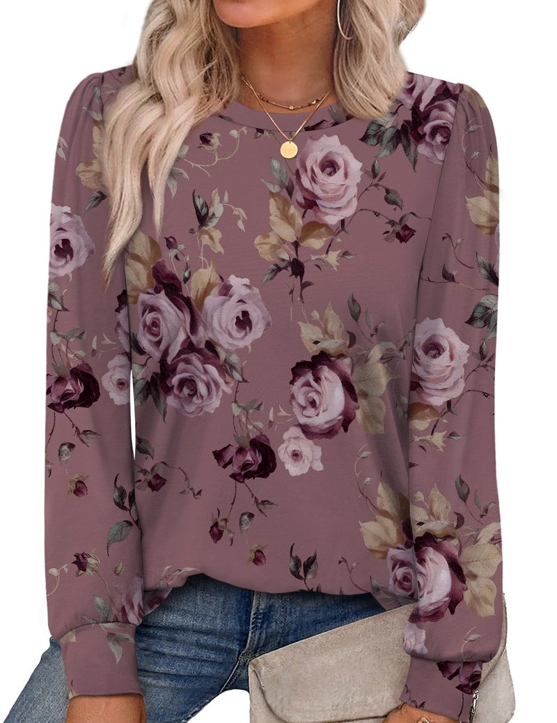 Alaroo Long Sleeve Shirts Tunic Boho Tops for Women Fall Fashion Basic Crewneck Sweatshirts Trendy Clothes Print 39 S - Image 1