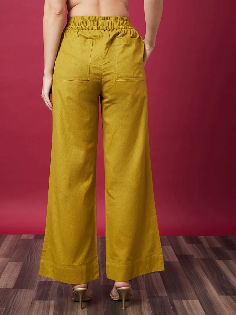 globus Women Loose Fit High-Rise Cotton Trousers