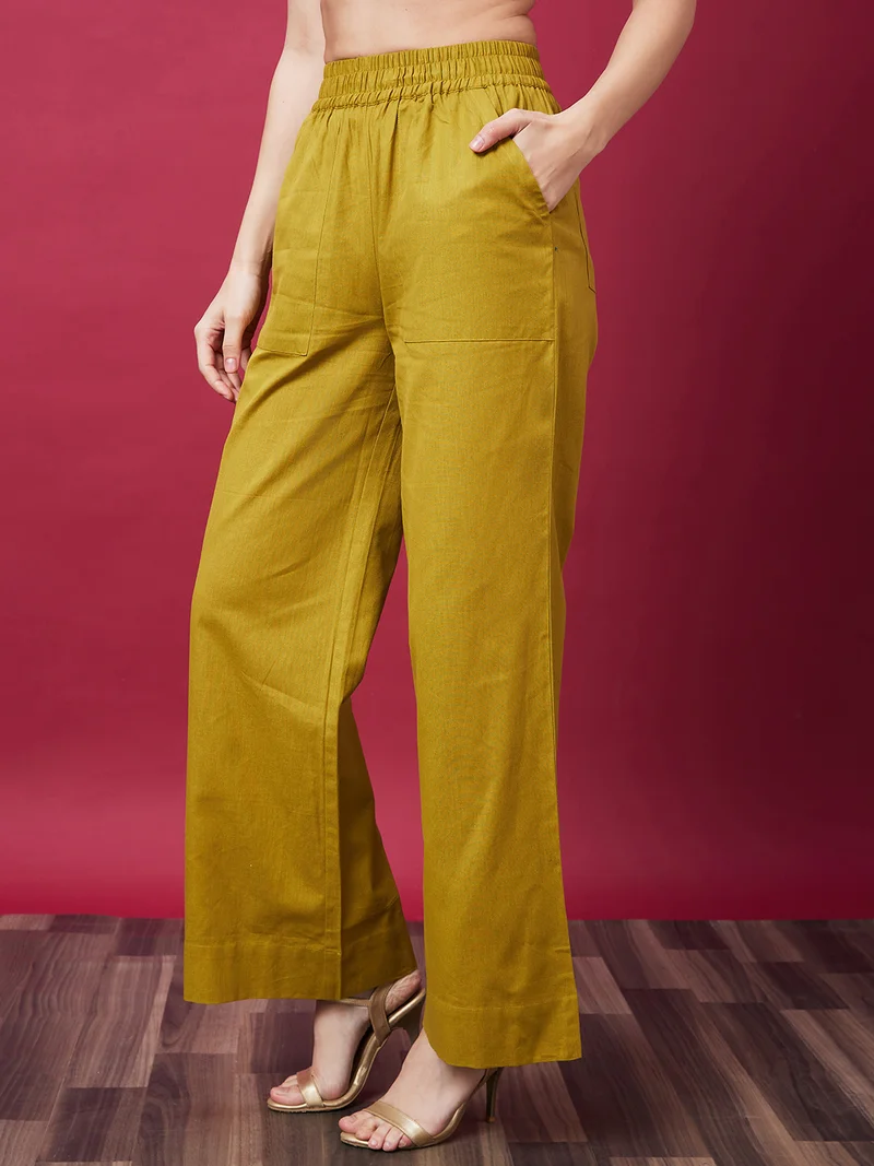 globus Women Loose Fit High-Rise Cotton Trousers
