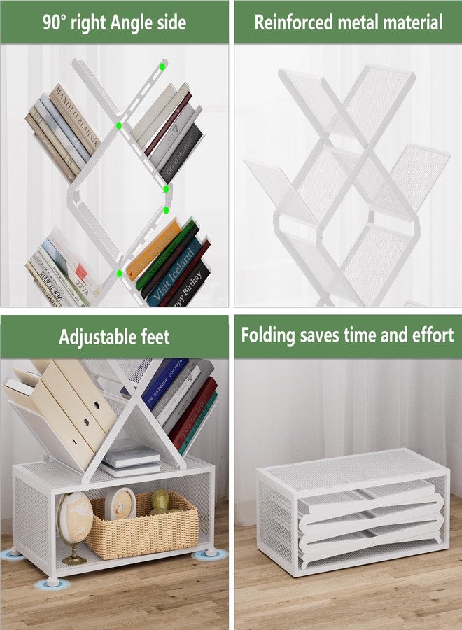 Gintan 9-Tier Corner Bookshelf with Storage,Bedroom Shelves Folding Bookshelves,No Installation Required Shelf Tree Bookcase for Living Room,Study,Home Office,Bed Room (White) - Image 4