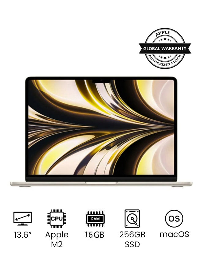 ابل  ماك بوك إير MC7W4 | شاشة 13.6 بوصة | شريحة Apple M2 | معالج ثماني النواة | معالج رسومات ثماني النواة | ذاكرة وصول عشوائي 16 جيجابايت | قرص صلب SSD بسعة 256 جيجابايت | نظام macOS | لوحة مفاتيح إنجليزية | إصدار عالمي | إضاءة Starlight - Image 1