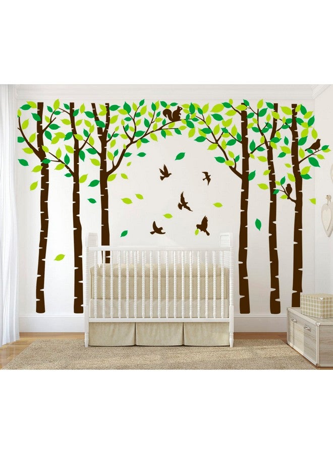 MAFENT Extra Large Six Birch Tree Wall Decals With Birds Squirrel Forest Tree Wall Decal Tree Wall Sticker Kids Room Nursery Bedroom Living Room Classroom Decoration (H=250Cm 100Inch) - Image 4