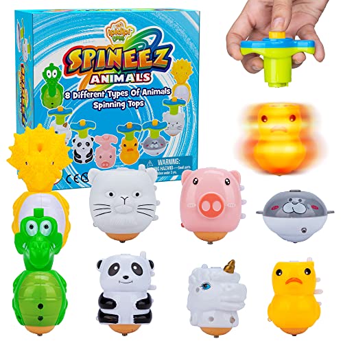 IPIDIPI TOYS Spineez Animal Light Up Spinning Tops 8 Cute LED Spinners Toys Easter Basket Stuffers for Kids Birthday Party Favors Goodie Bag Stuffers School Prizes for Boys Girls - Image 1